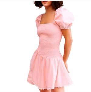 LoveShackFancy Size XL Pink Dress With Puff Sleeves